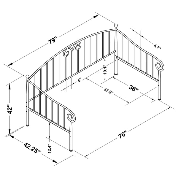 English Elm Marena Black Twin Metal Daybed with Elegant Scrollwork Sloped Rails — Classic, Durable, Stylish Comfort B062P340740