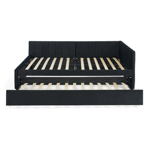 English Elm Full Size Daybed With Trundle - Stylish Velvet Sofa Bed Frame For Cozy Spaces & Overnight Guests W1413S00086