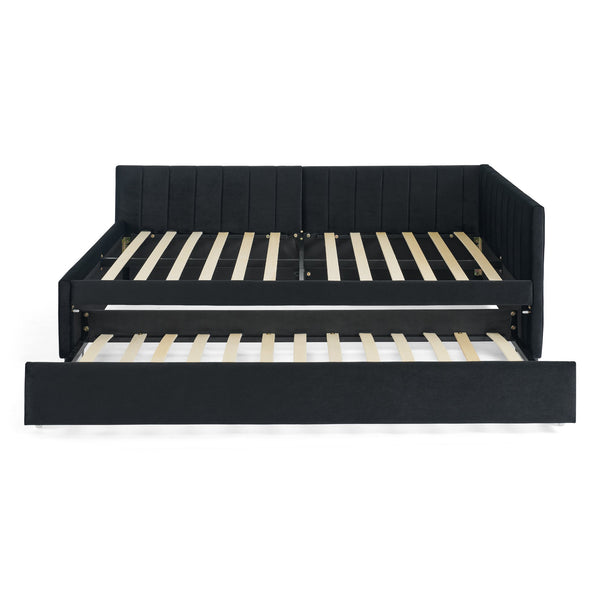 English Elm Full Size Daybed With Trundle - Stylish Velvet Sofa Bed Frame For Cozy Spaces & Overnight Guests W1413S00086