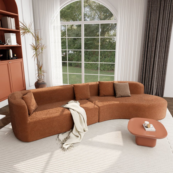 English Elm U_Style Curved Modular 132" Chenille Sectional Sofa with Plush Spring Cushions for Cozy Living Orange WY000456AAO