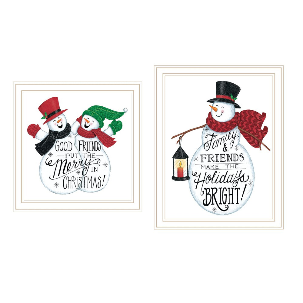 English Elm Trendy Decor 4u Folk Art Snowman Two Piece White Framed Print Set for Home Walls B067P256625