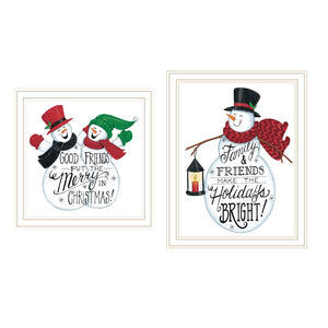 English Elm Trendy Decor 4u Folk Art Snowman Two Piece White Framed Print Set for Home Walls B067P256625