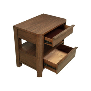 English Elm 2-drawer Walnut Veneer Nightstand with Cedar Lining Open Shelf and Tapered Legs B016P459858
