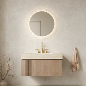 English Elm Muri Floating Bathroom Vanity with Sintered Stone Top and Plywood Cabinet W2615S00617