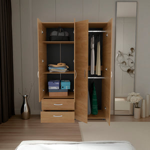 English Elm Ankora Walnut 4-Door Armoire with 2 Drawers & Dual Hanging Rods — Spacious Concealed Storage Cabinet B200S00451