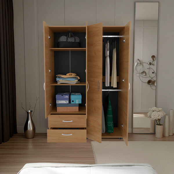 English Elm Ankora Walnut 4-Door Armoire with 2 Drawers & Dual Hanging Rods — Spacious Concealed Storage Cabinet B200S00451