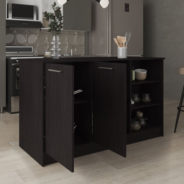English Elm Ginger Kitchen Island with 26" x 59" Prep Top, Three Open Shelves & Two Cabinets for Hidden Storage B200S00413