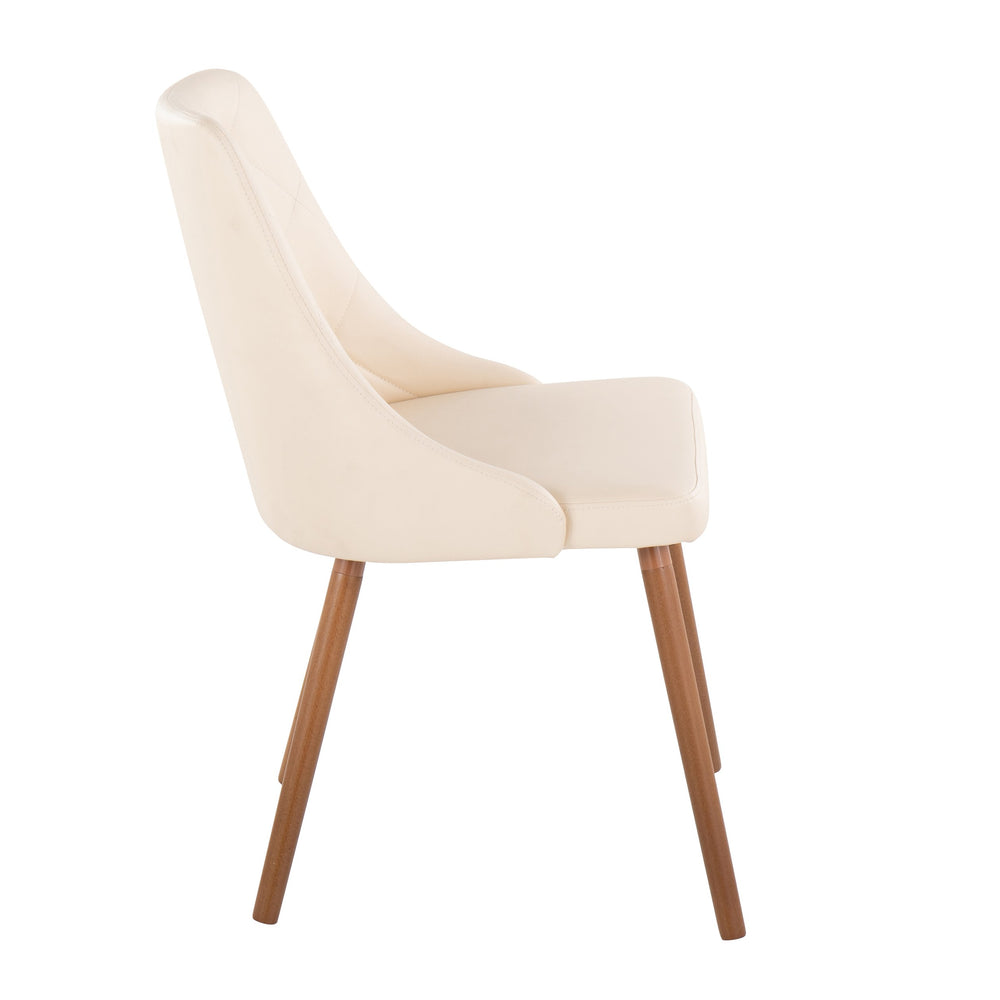 English Elm Giovanni Plush Button-Tufted Dining/Accent Chairs, Cream Faux Leather & Walnut Legs, Set of 2 B202P223576