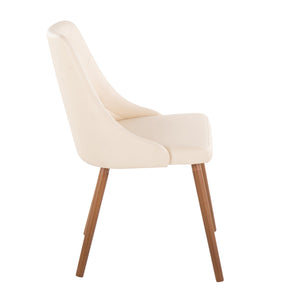 English Elm Giovanni Plush Button-Tufted Dining/Accent Chairs, Cream Faux Leather & Walnut Legs, Set of 2 B202P223576