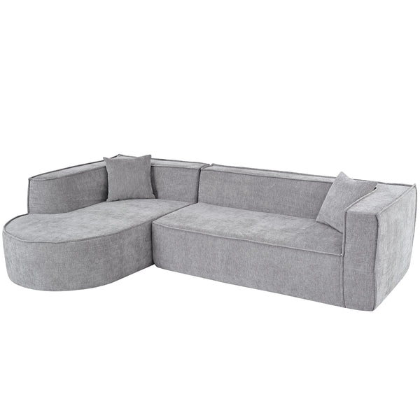 English Elm U_Style Modern Sectional Sofa with Curved Design, Luxurious Chenille Upholstery, Foam+Pocket Spring Comfort Gray WY000417AAE