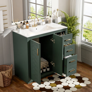 English Elm 36'' Bathroom Vanity with Ceramic Sink Combo Solid Wood Frame Soft-Closing Drawers Ample Storage Elegance Green N710P243327F