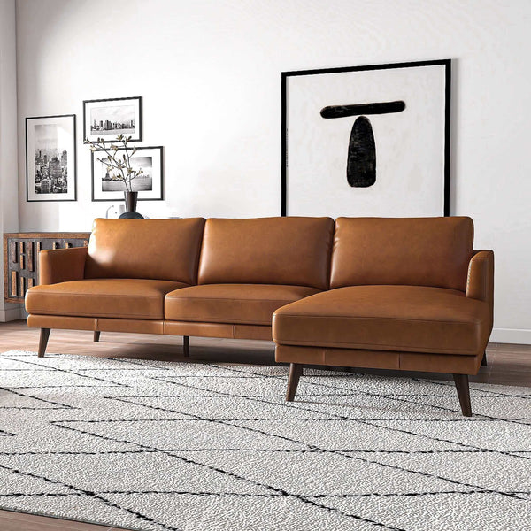 English Elm Ashcroft Furniture - Lore L-Shaped Genuine Leather Sectional In Cognac Tan - Stylish Mid-Century Modern Comfort For All B183S00028