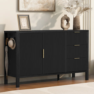 English Elm U-Style Modern Wave-Pattern Sideboard With 3 Drawers & Hooks - Stylish Storage For Any Room N711P345172B-GIGA
