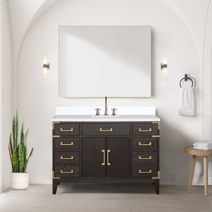English Elm Brown Oak Single Bath Vanity Set With Cultured Marble Top & 46 In. Mirror - Elegant Storage Solution B2731S01467