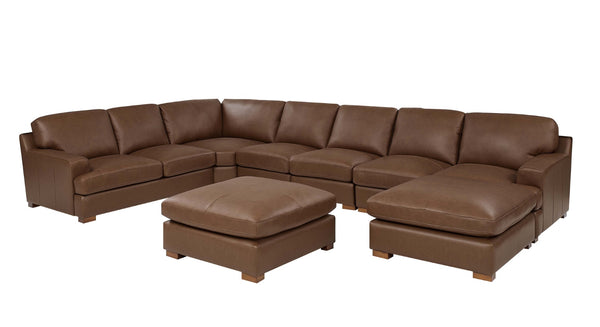 English Elm Leather Match Modular Sectional Sofa Top Grain Upholstered L Shaped Living Room Dark Brown B2748S00029