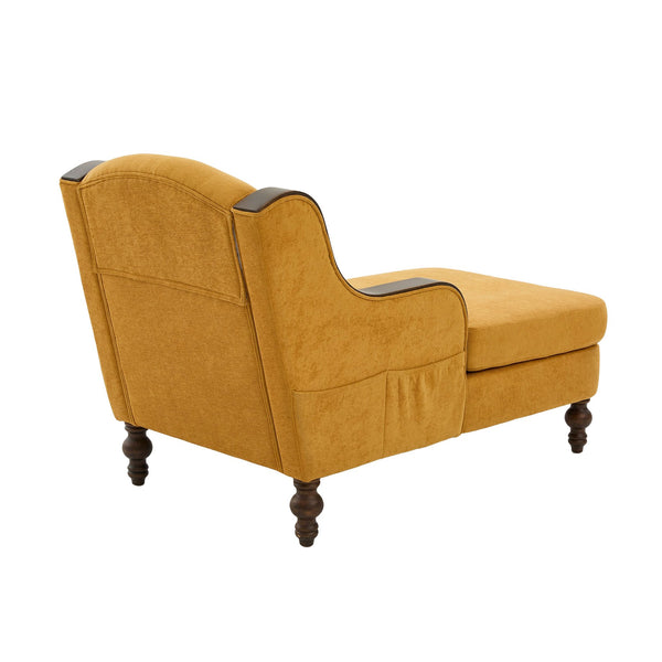 English Elm UNITED Oversized Chaise Lounge Sofa Bed with Solid Wood Arms, High-Resilience Foam, 800lb Capacity and Storage Pockets Mustard yellow W1568S00211