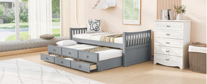 English Elm Daybed Twin Frame with Pull Out Trundle and Three Storage Drawers for Kids Rooms Gray LP100241AAE