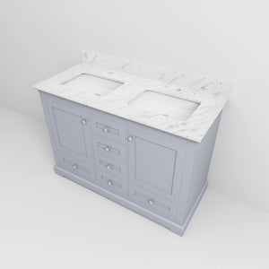 English Elm Dark Grey Double Bath Vanity 48" W x 22" D with Carrara Marble Top, Solid Wood, Soft‑Close Drawers, Ample Storage B2731P258181