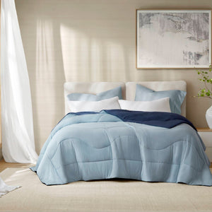 English Elm 1-piece Reversible Tencel Fill Comforter with Sculptural Weave for Full Queen Beds Blue B035P408281
