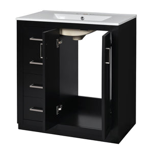 English Elm 30'' Elegant Bathroom Vanity Combo With Ceramic Sink, Storage Cabinet, 3 Drawers & Soft-Close Doors N710P191970B