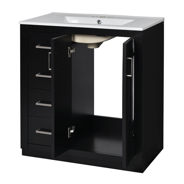 English Elm 30'' Elegant Bathroom Vanity Combo With Ceramic Sink, Storage Cabinet, 3 Drawers & Soft-Close Doors N710P191970B