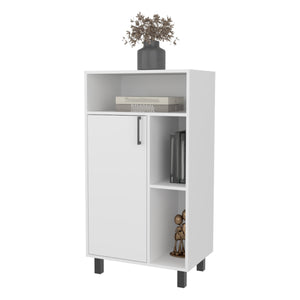 English Elm White Compact Cabinet with Open Shelf and Single Door, Crisp White Finish for Small Spaces, Versatile Storage Solution B062P323172