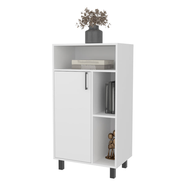 English Elm White Compact Cabinet with Open Shelf and Single Door, Crisp White Finish for Small Spaces, Versatile Storage Solution B062P323172