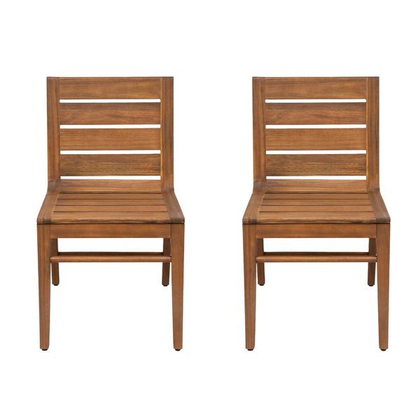 English Elm Outdoor Acacia Wood Patio Dining Chairs Set of 2 Teak Slatted Ergonomic Garden Seating N773P355906T