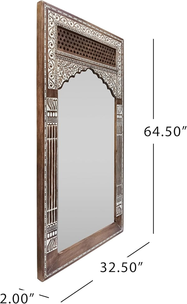 English Elm Christopher Knight Home® - Wood Carved Mirror White Washed — Handcrafted Spalted Hardwood Frame, Durable Rustic Chic Accent 71341.00