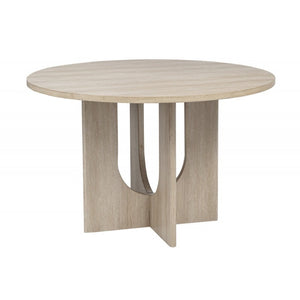English Elm 5 Piece Round Oak Dining Set with Sculptural Base and Four Upholstered Chairs B011S01918
