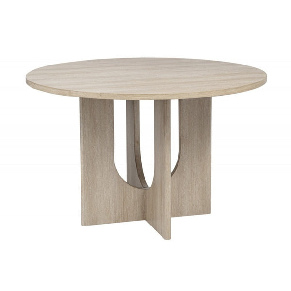 English Elm 5 Piece Round Oak Dining Set with Sculptural Base and Four Upholstered Chairs B011S01918