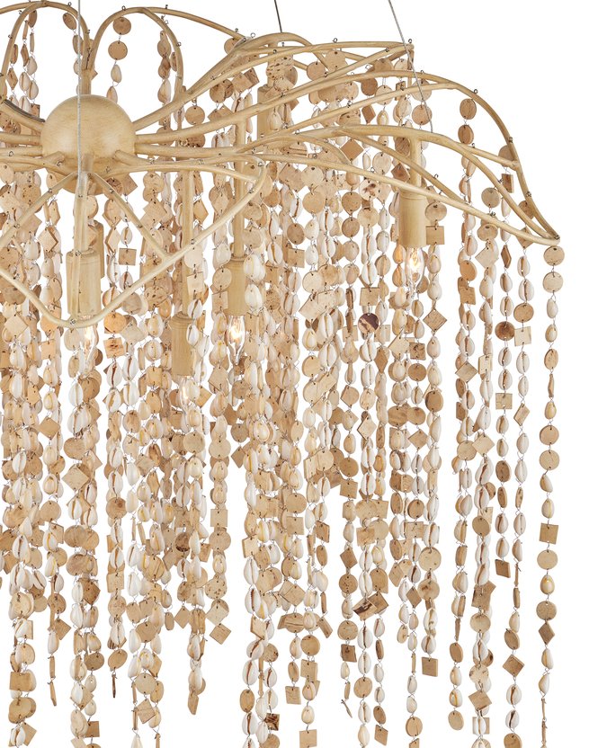 Currey & Company Kealia Large Chandelier - Stunning Biophilic Design With Hand-beaded Shells And Adjustable Height Natural Coco Shells ,Shells ,Wrought Iron 9000-1300-currey-company