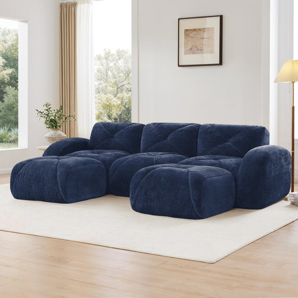 English Elm U-shaped Modular Velvet Sofa Tufted Cloud Seating for Living Room or Home Theater Blue W714S01621