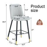 English Elm Modern Light Gray Pu Bar Stool - Gold Decorated Legs With Comfortable Resting Beam.Light Gray,Black Metal Legs,,Bar Stool.Set Of 2 Chairs.