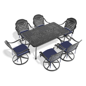 English Elm 7-Piece All-Weather Cast Aluminum Dining Set With 6 Swivel Chairs & Cushions For Your Patio Enjoyment W1710S00462