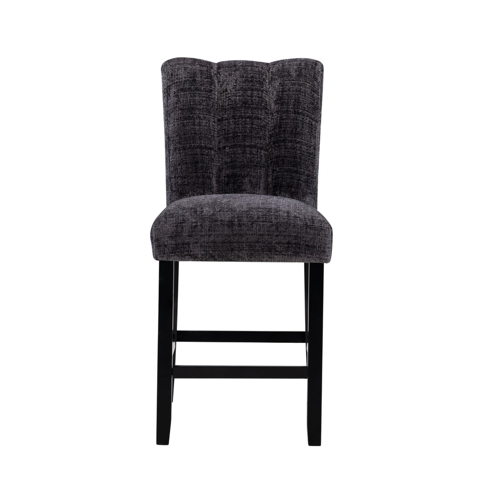 English Elm MAGALY Velvet Dark Grey Bar Stools Set of 2 - Rubberwood Frame, Transitional Design, Easy Care Upholstery B201P290542