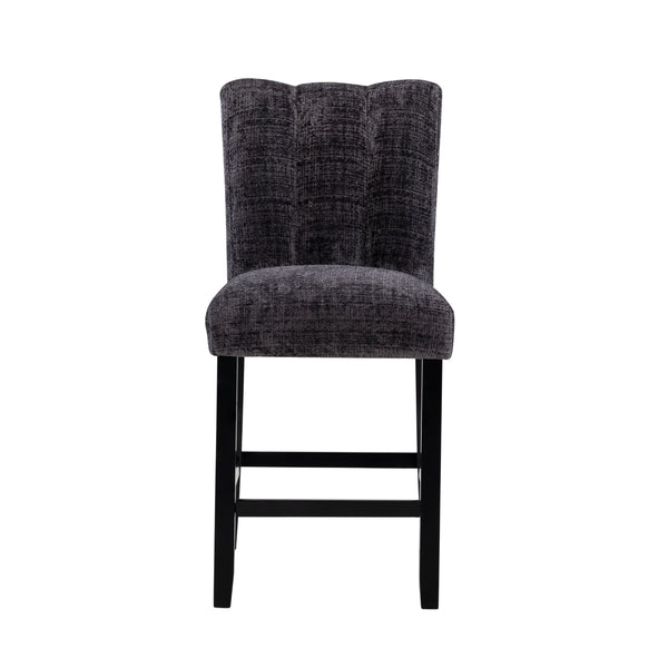 English Elm MAGALY Velvet Dark Grey Bar Stools Set of 2 - Rubberwood Frame, Transitional Design, Easy Care Upholstery B201P290542