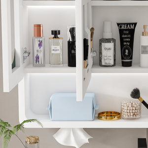 English Elm Wall Mounted Bathroom Mirror Cabinet LED Anti-Fog Explosion-Proof Touch Control 3-Color Lighting, Defogger, Spacious Aluminum Storage with Hooks and Mask Rack W2700P350174