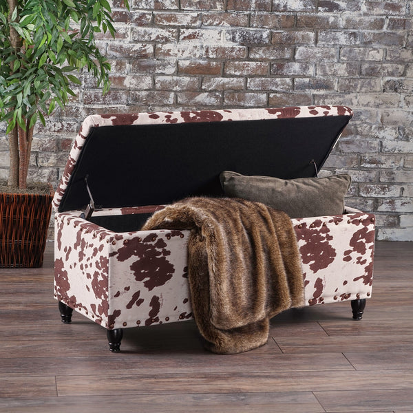 English Elm Christopher Knight Home® - STORAGE Ottoman Bench with Lift-Top Hidden Compartment, Upholstered Fabric, Modern Entryway Seating Cream+Dark Brown 60581.00NVLT