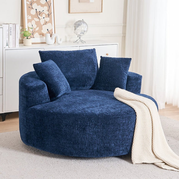 English Elm Round Swivel Barrel Chair Plush Chenille Upholstery Cozy Accent Seat for Any Room Blue W2915P338906