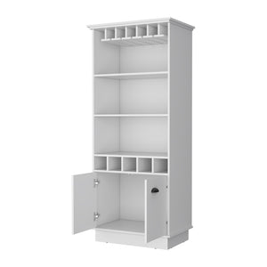 English Elm Fm Furniture Sophia White Bar Cabinet with Stemware Rack and Five Bottle Slots B128S00067