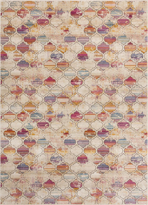 Unique Loom Deepa Static Trellis Machine Made Trellis Rug Multi, Beige/Blue/Orange/Pink 10' 0" x 13' 9"