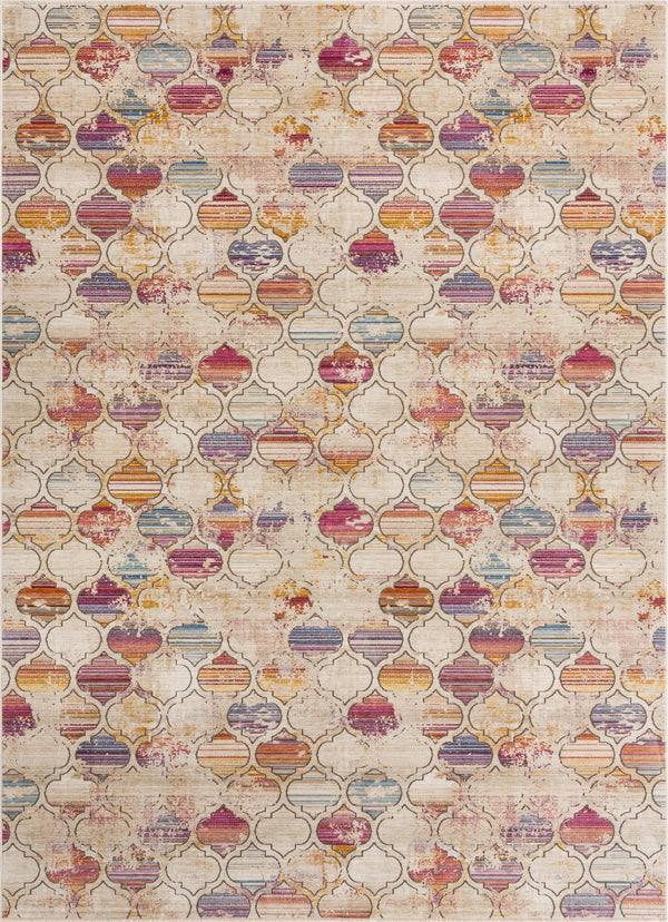 Unique Loom Deepa Static Trellis Machine Made Trellis Rug Multi, Beige/Blue/Orange/Pink 10' 0" x 13' 9"