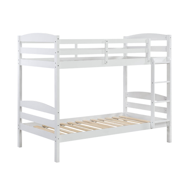 English Elm Twin Twin-over-Twin Bunk Bed with Guard Rails and Ladder, Wood-Engineered Frame, Space-Saving Dorm Style White 84 L x 20 W x 9.5 H B011P362601