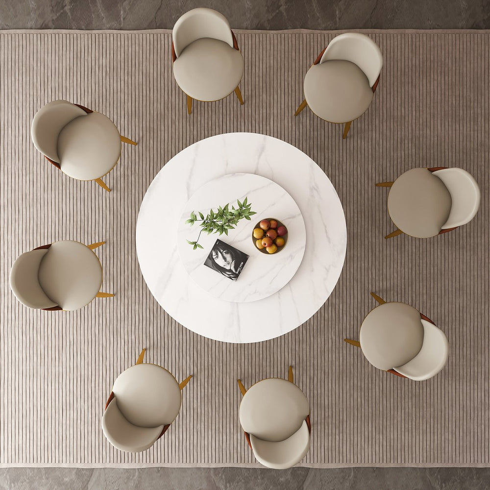 English Elm 53" Round Dining Table With 360° Lazy Susan - Modern Minimalist Sintered Stone For Stylish Dining Spaces W2699S00035