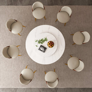 English Elm 53" Round Dining Table With 360° Lazy Susan - Stain & Heat Resistant Sintered Stone For Modern Spaces W2699S00032