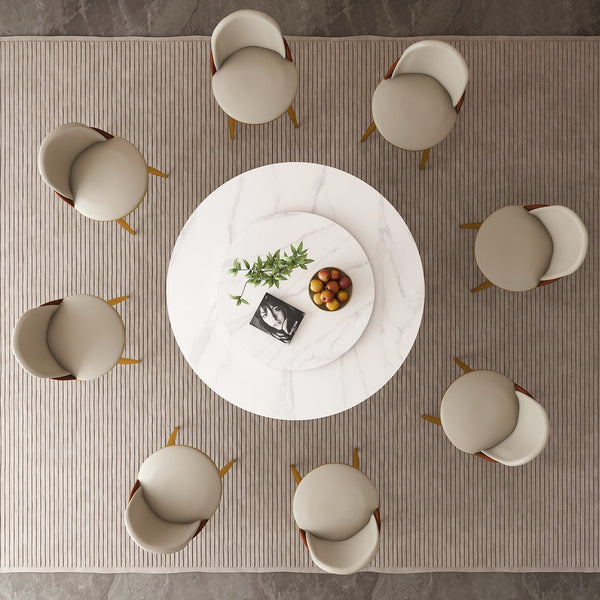 English Elm 53" Round Dining Table With 360° Lazy Susan - Stain & Heat Resistant Sintered Stone For Modern Spaces W2699S00032