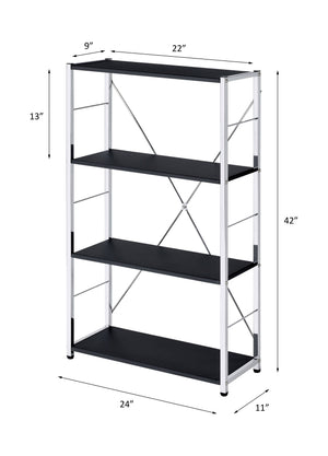 English Elm Tennos Modern Black & Chrome Bookshelf - 4-Tier X‑Frame Metal Shelf, 22"L x 13"H Shelves, KD Contemporary Design B2726P285984