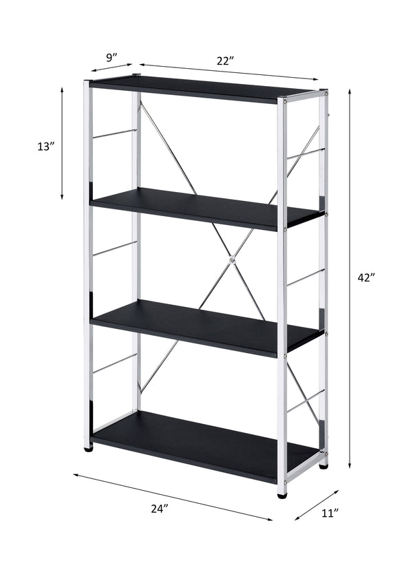 English Elm Tennos Modern Black & Chrome Bookshelf - 4-Tier X‑Frame Metal Shelf, 22"L x 13"H Shelves, KD Contemporary Design B2726P285984