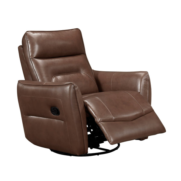 English Elm 1pc Swivel Glider Recliner Chair in Top Grain Leather with 360° Spin, Pocket Coil Support, Durable Solid Wood Frame Brown Mix 37.25 L x 29.5 W x 32.5 H B011P329242